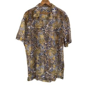 Vintage leopard mesh striped short sleeve button up by Dream USA